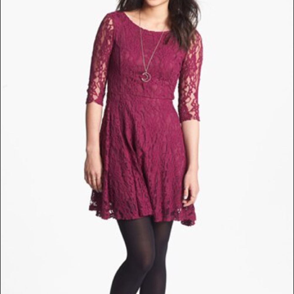 Lush Lace Three-Quarter Sleeve Skater Dress